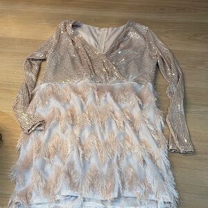 Elegant Sequin and Feather Midi Dress